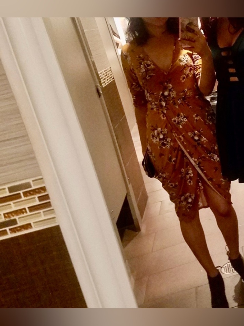 Yellow Flower Print Wrap Dress- Small